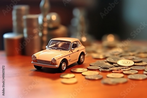 old car maintenance cost with old car and money stack coin with miniature small toys, generative AI