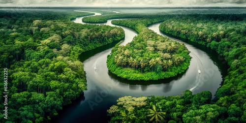 Fototapeta Naklejka Na Ścianę i Meble -  Top view of the vast Amazon jungle - Generative AI
