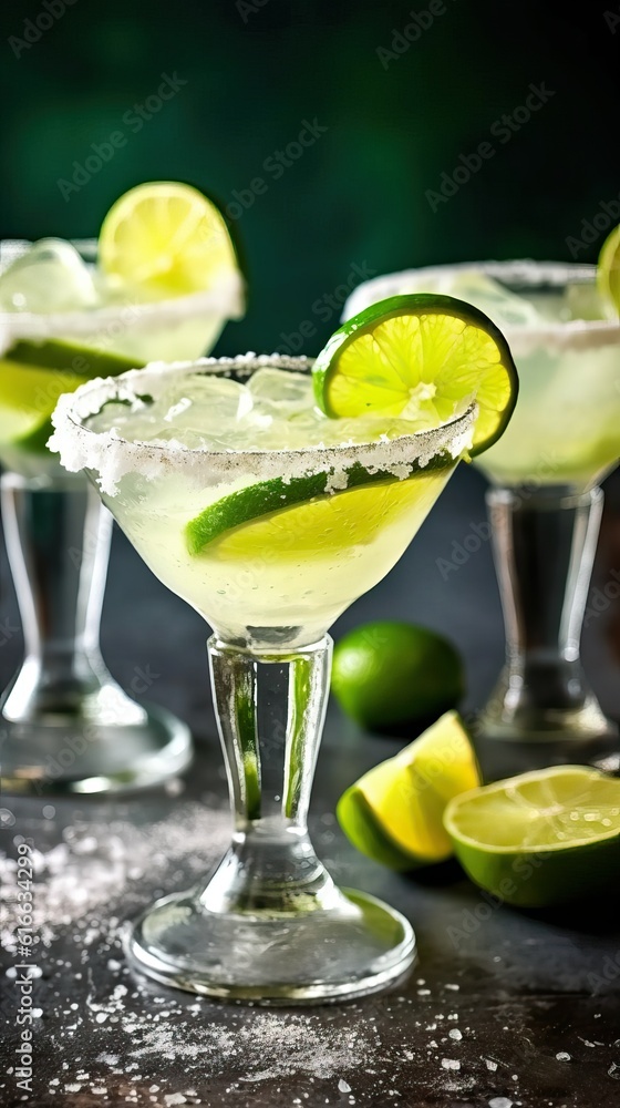 Margarita with salt and lime wedges (Ai generated)