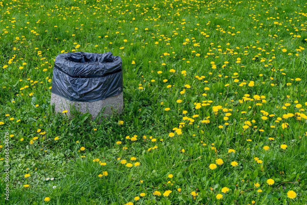 Concrete Garbage Bin in Park, Massive VandalResistant Trash Can, Big