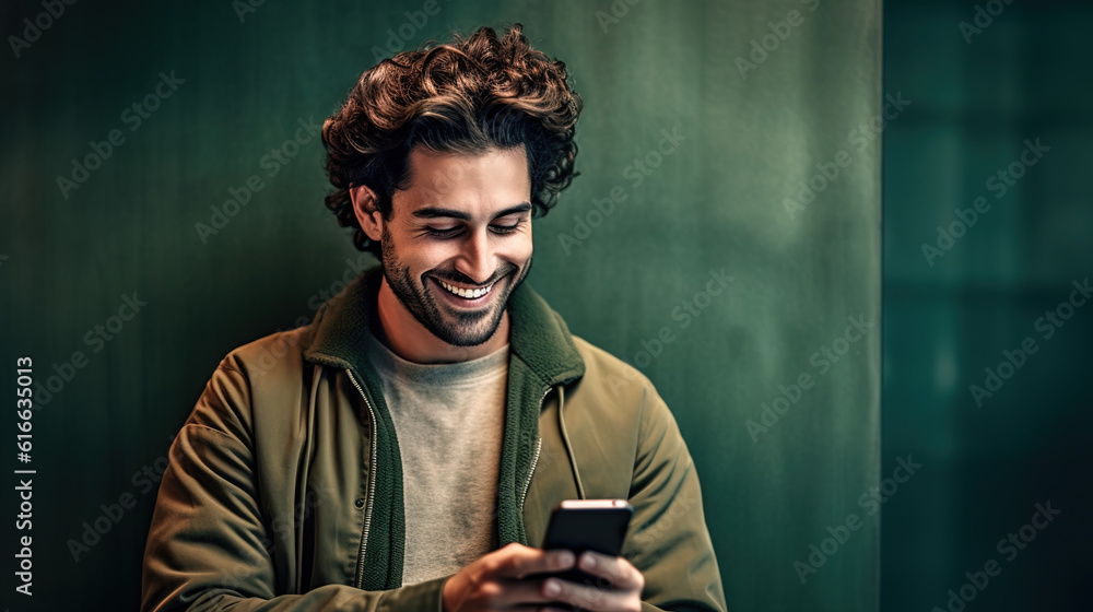 Smiling man with mobile in hand, contact concept. Smiling man with mobile in hand, contact concept.