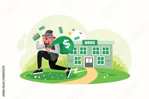 Bank Robbers Run Away with Money Bags