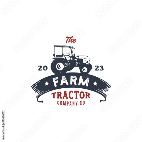 vintage logo tractor farm template illustration