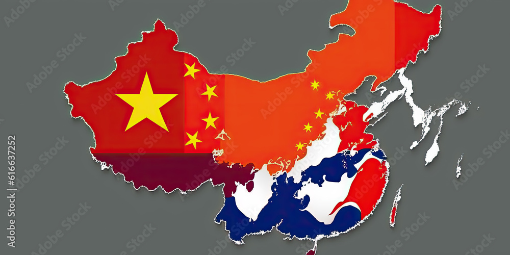 Fototapeta premium Hong Kong's map in flag colors - Generative AI