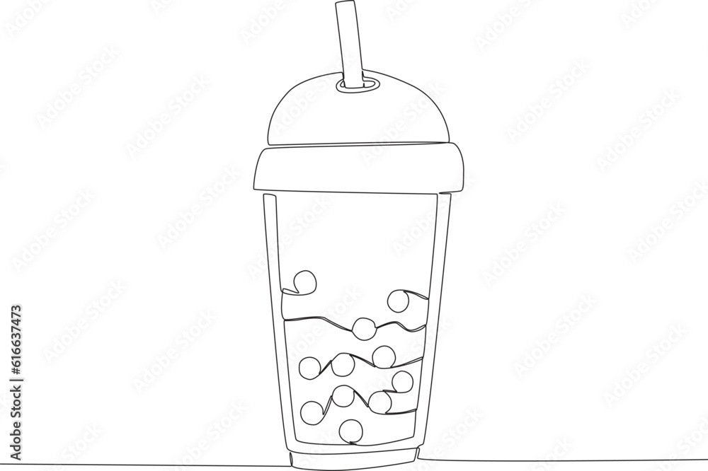 Single continuous line drawing boba drink. Fast Food
Single continuous line drawing boba drink. Fast Food