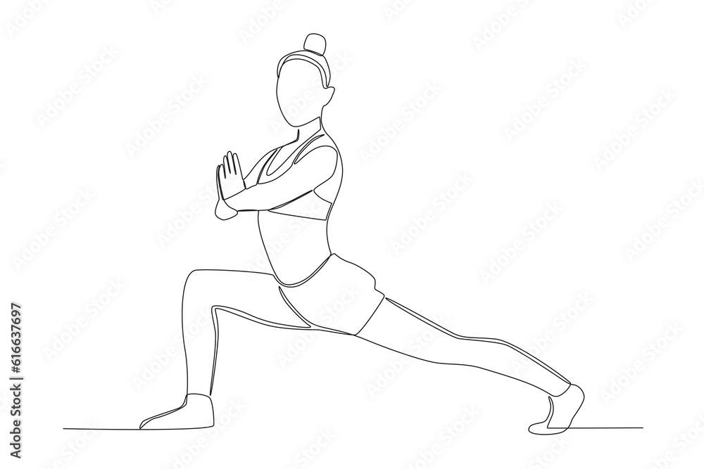 Vector yoga girl single line art drawing continues line vector illustration

