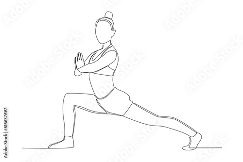 Vector yoga girl single line art drawing continues line vector illustration 