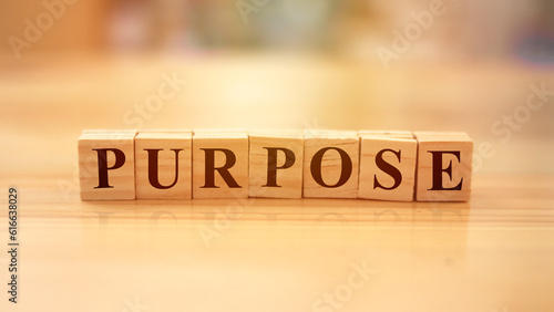 Purpose, text words typography written with wooden letter, life and business motivational inspirational