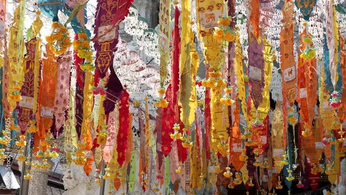 a type of hanging flag in the lanna art of northern thailand  Colorful Songkran decorations, Chiang Mai Thailand