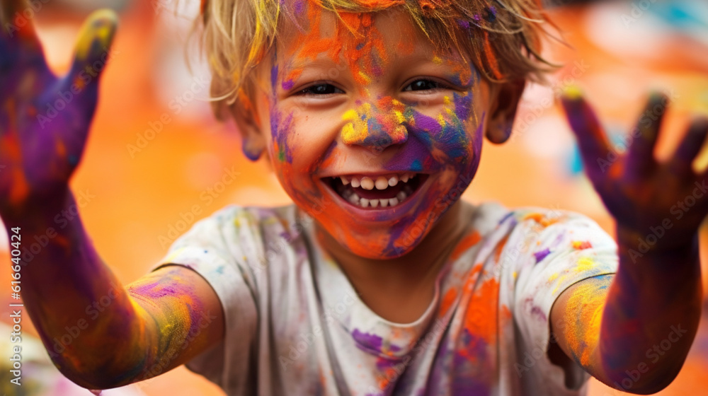 Farbenfestival: Kind erlebt ein buntes Malabenteuer