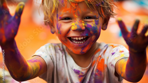 Farbenfestival: Kind erlebt ein buntes Malabenteuer © PhotoArtBC