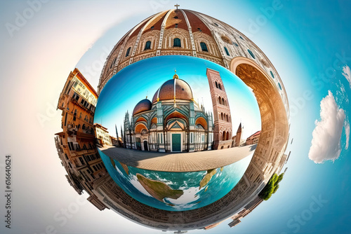 Florence tourist attractions around the surface of planet Earth. Travel in Florence concept - Generative AI
