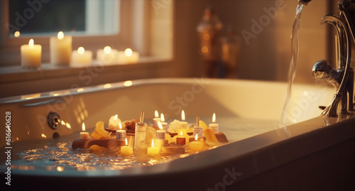 Wellness zu Hause: Kerzenlicht und Seifenschaumbad in der Badewanne