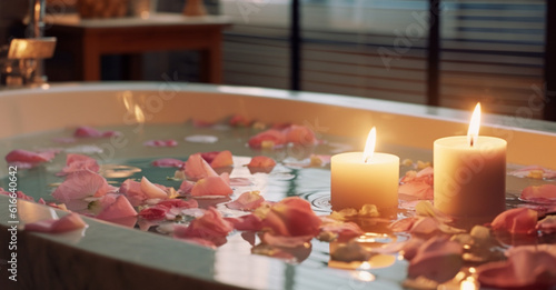 Romantisches Badeerlebnis  Kerzen in der Seifenschaumbadewanne