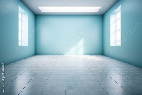 Light blue empty wall and smooth floor (Ai generated) © thesweetsheep