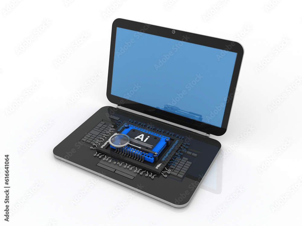 3d render Laptop computer with microchips 3d render Laptop computer with microchips