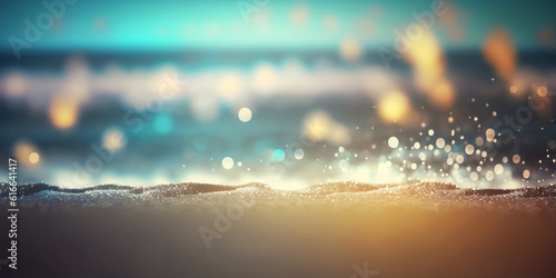 Sand And Sea - Beach Summer With Defocused Ocean and Bokeh Lights - Abstract Blurred Seashore