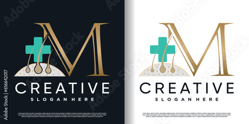 hair care logo icon with initial M and creative concept  premium vector