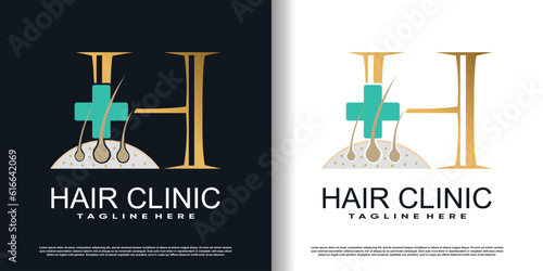 hair care logo icon with initial H and creative concept  premium vector
