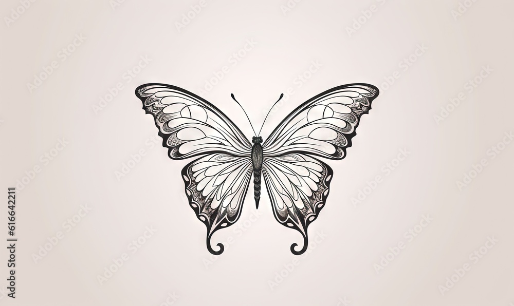 Fototapeta premium a black and white butterfly on a light background with a shadow. generative ai