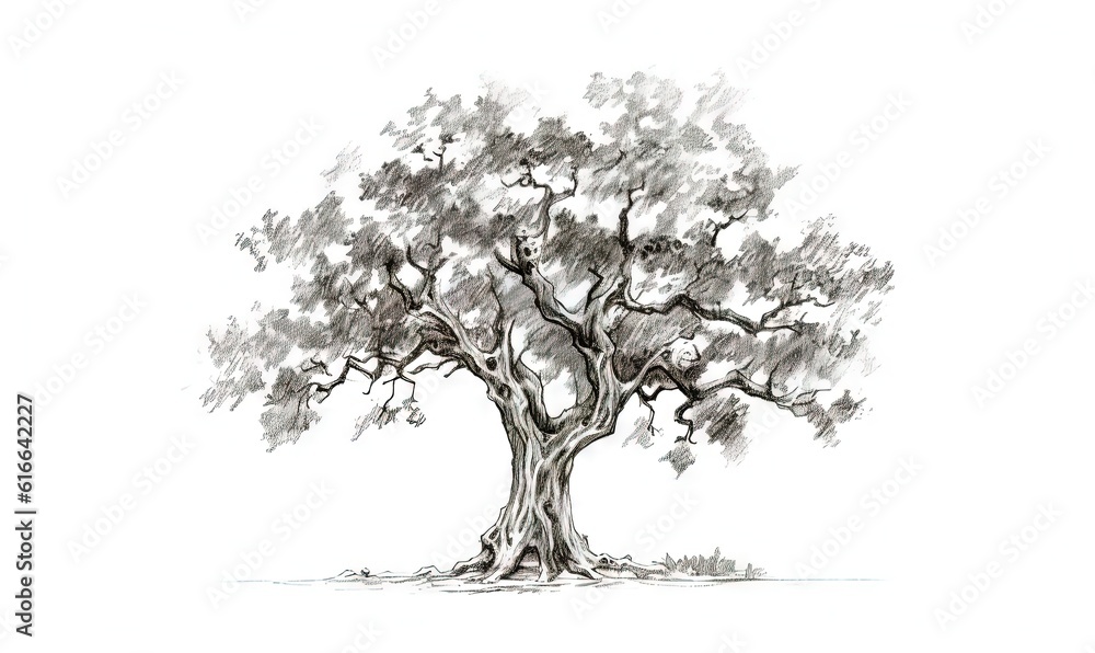  a drawing of a large tree with lots of leaves on it.  generative ai