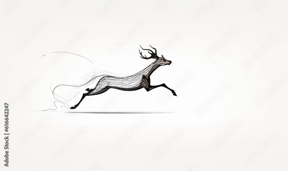 a black and white photo of a deer running with its head turned to the side. generative ai a black and white photo of a deer running with its head turned to the side. generative ai
