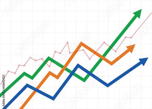 3 arrows graph going up race to get profit and growth competition white background