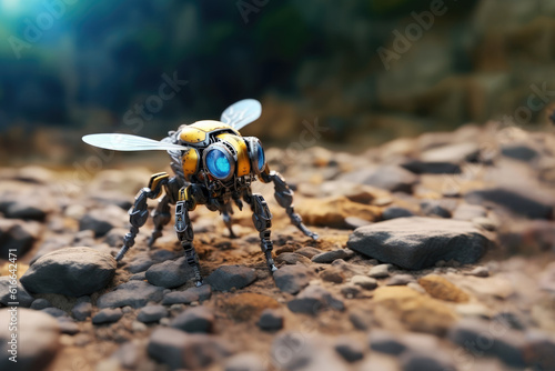 Small robot bee in the nature. Generative AI art