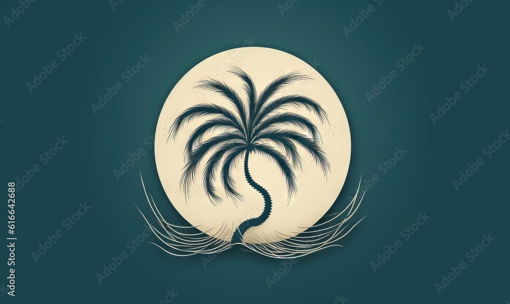 a palm tree in the shape of an egg with waves coming out of it. generative ai a palm tree in the shape of an egg with waves coming out of it. generative ai