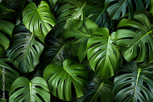 Green leaves of monstera plant, summer background. Generative AI