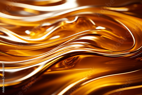 Abstract background. Luxurious wavy swirling background. Golden liquid paint background. Golden waves abstract texture background. Generative AI