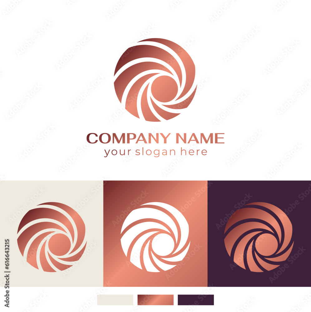 Round spiral logo. Swirling elegant waves of fabric. Template for creating a unique luxury design, logo, fashion, studio, boutique, spa center Round spiral logo. Swirling elegant waves of fabric. Template for creating a unique luxury design, logo, fashion, studio, boutique, spa center