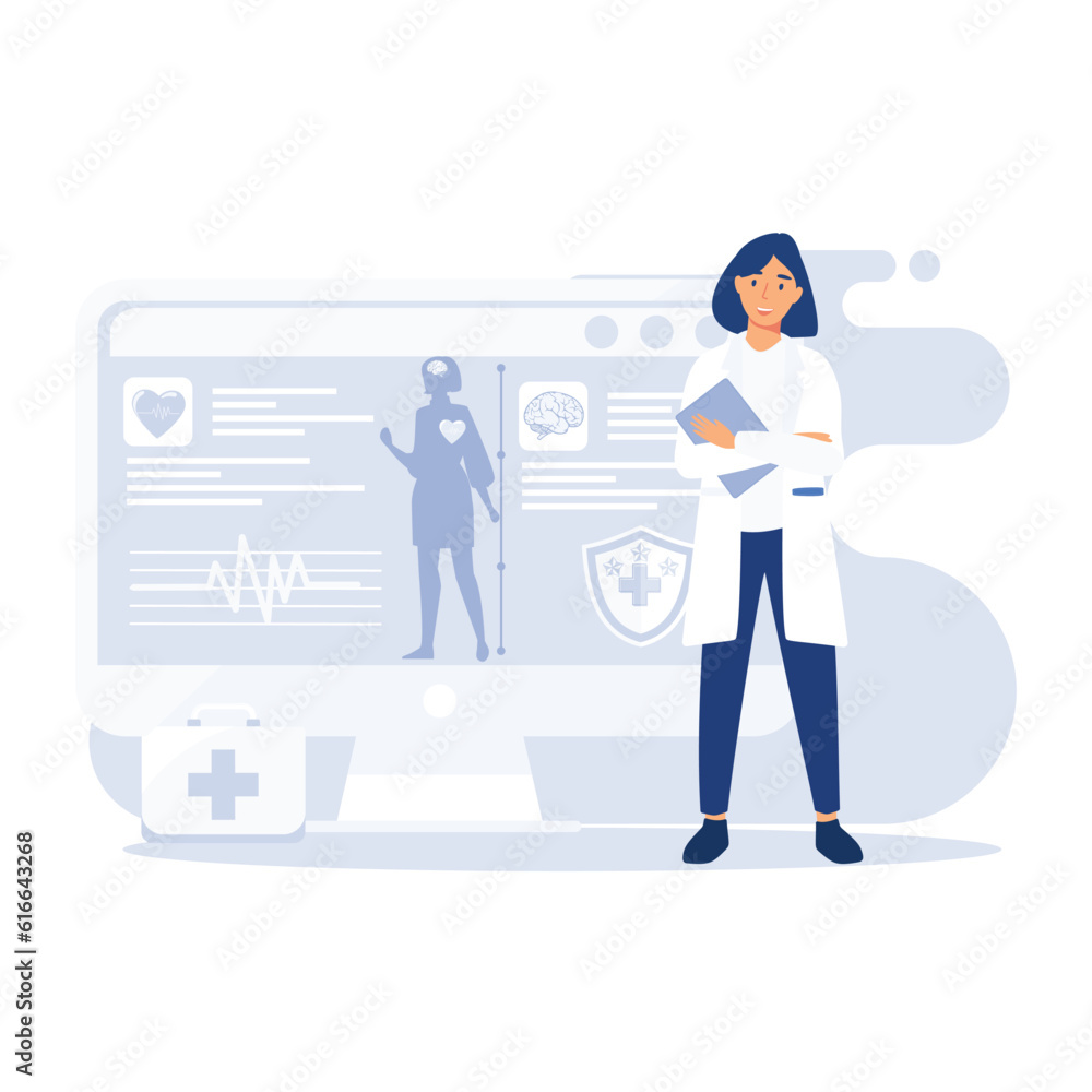 Electronic health record, New technology to replace paper clinical data, medical treatment history application, flat vector modern illustration