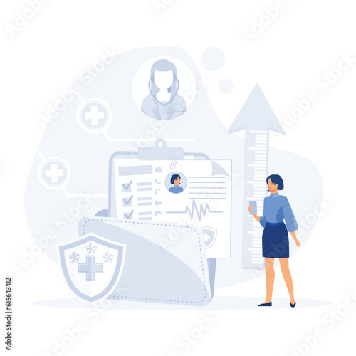 Medical history and health record paper for hospital doctor  concept. Document with patient disease or illness progress, flat vector modern illustration