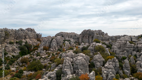 vista aérea de las formaciones rocosas del paraje natural del torcal de Antequera, Andalucía