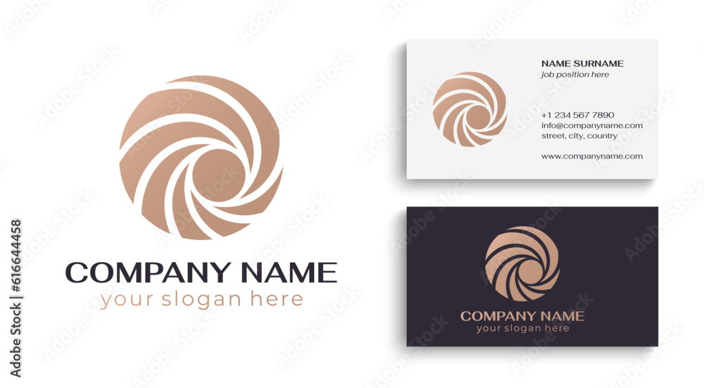 Round spiral logo. Swirling elegant waves of fabric. Template for creating a unique luxury design, logo, fashion, studio, boutique, spa center Round spiral logo. Swirling elegant waves of fabric. Template for creating a unique luxury design, logo, fashion, studio, boutique, spa center