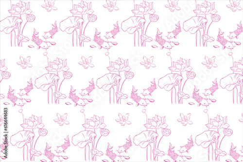 background texture lotus hand drawn pink lines on white background