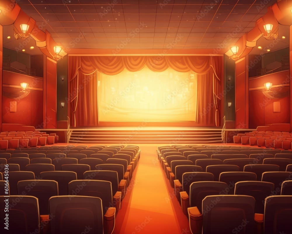 Fototapeta premium The auditorium at the movie theater was empty. (Illustration, Generative AI)