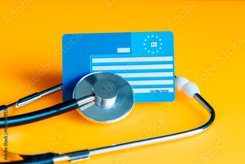 European health insurance card, concept, EU document confirming the right to treatment outside their own country, travel insurance for Europeans traveling to EU and EFTA countries photo