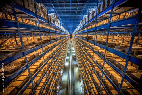 A high-angle photo of a distribution warehouse - Generative AI