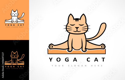 Yoga cat logo. Kids yoga studio logo. Cat in samakonasana pose. Zen cat. Children's yoga studio. 