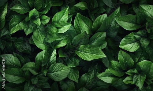  a close up of a bunch of green leaves on a wall.  generative ai © Anna