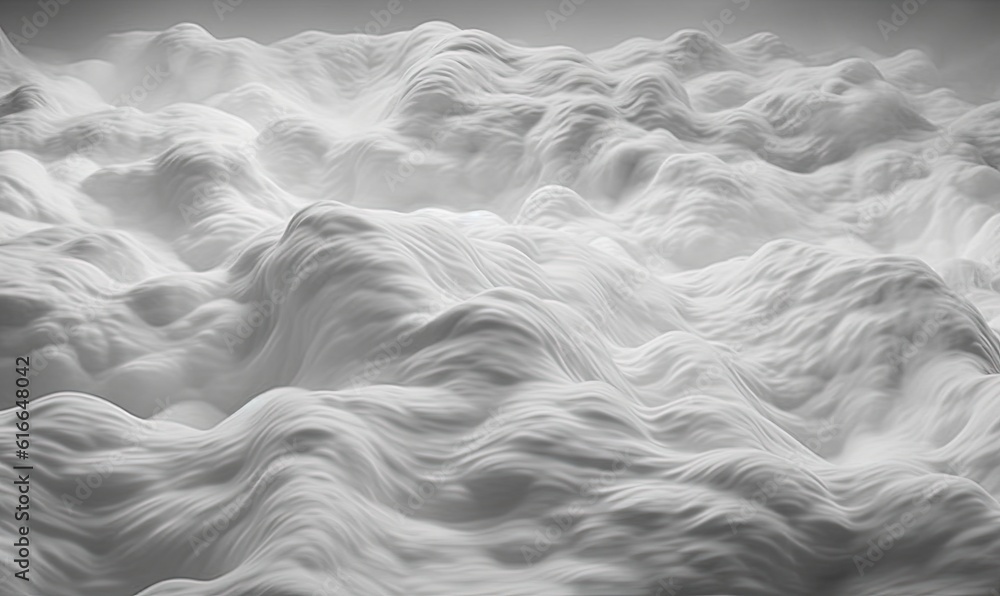 Obraz premium a black and white photo of a mountain range with clouds. generative ai