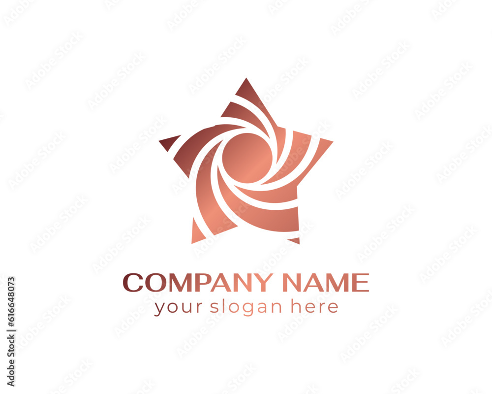 Spiral rays star logo. Curly elegant waves. Template to create a unique luxury design, logo, fashion, studio, boutique Spiral rays star logo. Curly elegant waves. Template to create a unique luxury design, logo, fashion, studio, boutique