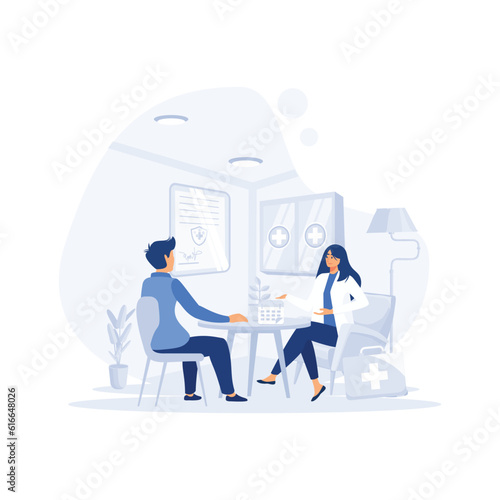  Medical  concept,  Patient having Consultation about Disease Symptoms with Doctor Therapist in Hospital, flat vector modern illustration