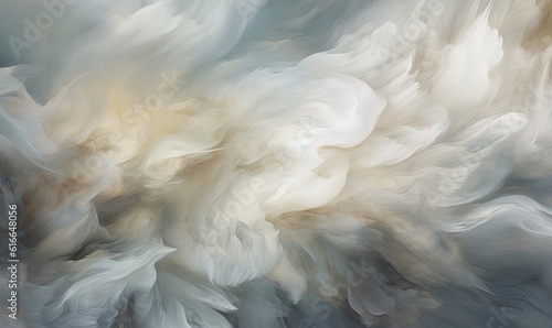  an abstract painting of white and gray clouds in the sky.  generative ai