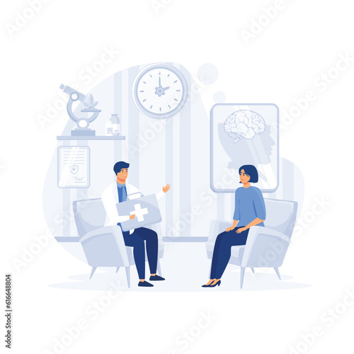 Medicine concept, doctor and patient in flat style. Consultation and diagnosis, flat vector modern illustration