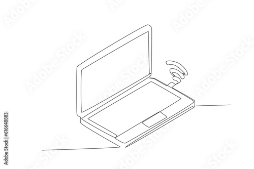 Single continuous line drawing of signal Laptop. Vintage classic mobile laptop communicate concept one line draw design graphic vector illustration
