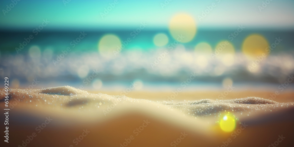 Sand And Sea - Beach Summer With Defocused Ocean and Bokeh Lights - Abstract Blurred Seashore