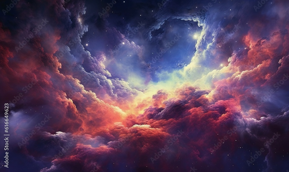 Fototapeta premium a colorful sky filled with clouds and stars in the night. generative ai